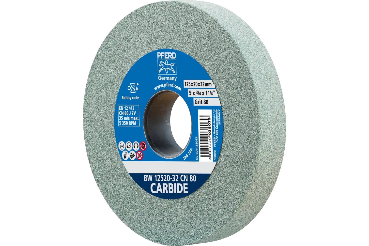Picture of Pferd Vitrified Bench Wheel, Carbide, 5" X 3/4 X 1-1/4, 80 Grit, Silicon Carbide
